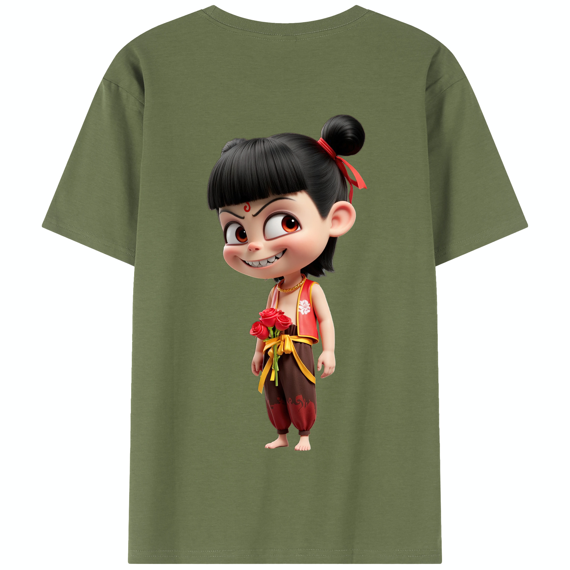 （画像用） Ne Zha 2 ナタ 魔童の大暴れ 綿100％半袖Tシャツ（背面プリント）
